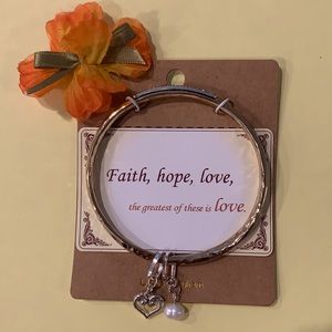 “FAITH HOPE LOVE” Goldtone Twisted Bangle Bracelet with Charms